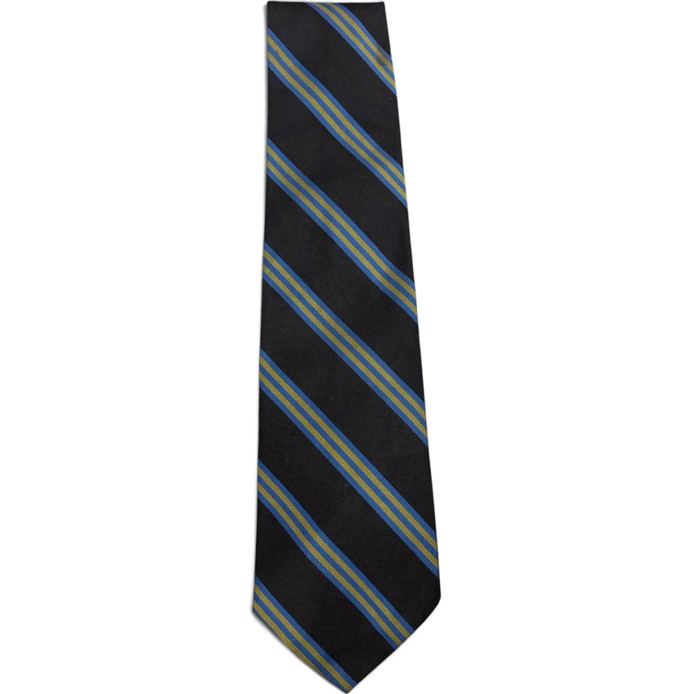 Vintage Brooks Brothers Makers Silk Blend Repp Stripe Tie Navy Blue Gold England